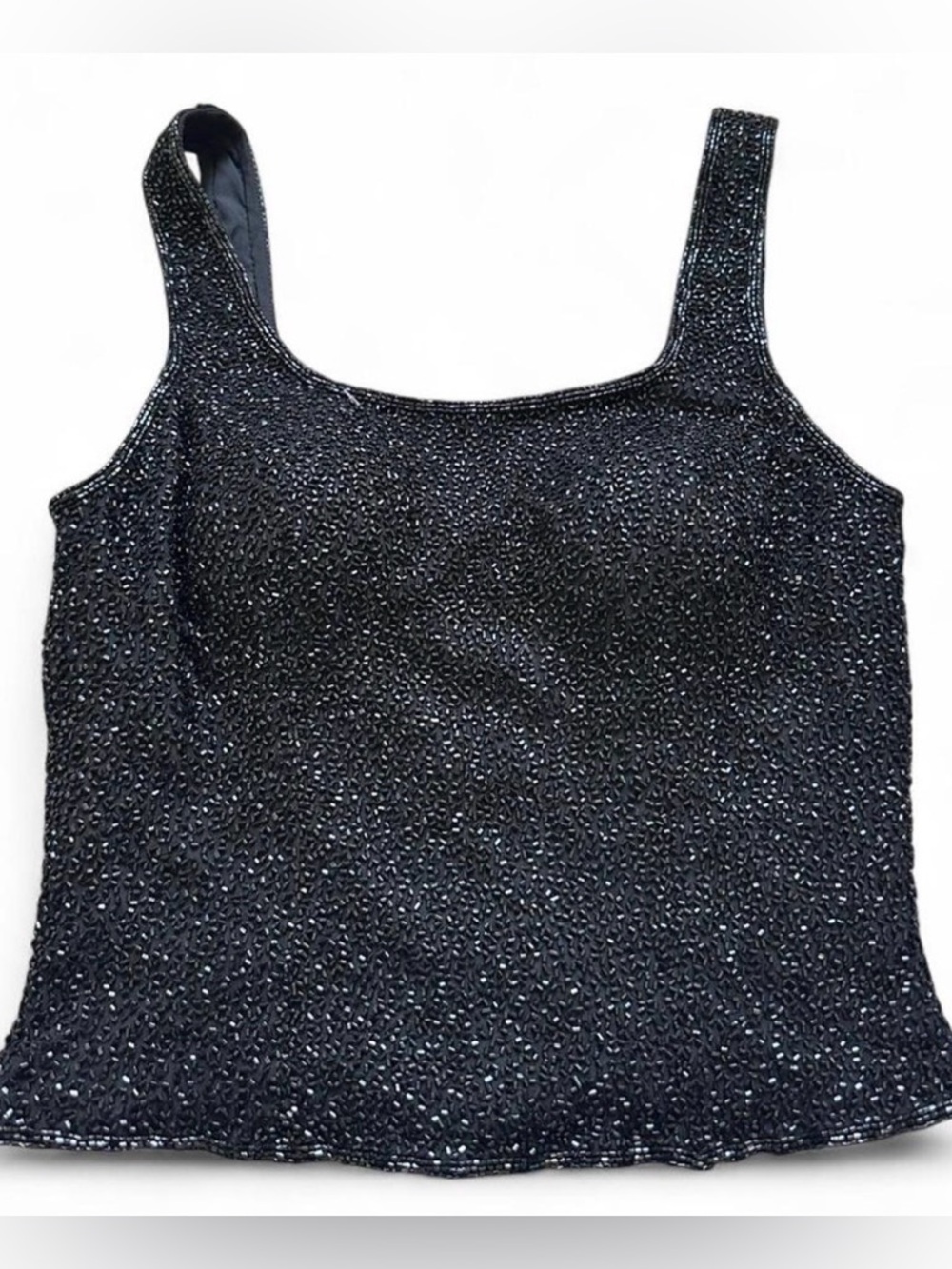 Sean Collection Vintage y2k Beaded Classy Shiny Black Silk Tank Top